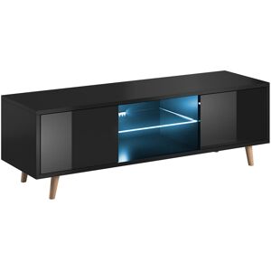 Petits meubles Meuble tv 2 portes 140 cm avec led noir - Publicité