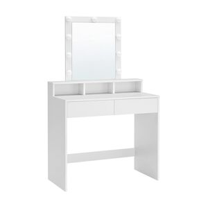 Calicosy Coiffeuse blanche avec miroir a ampoules et 2 tiroirs - L80 x H145 cm