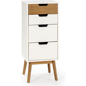 HOMN Chiffonnier nuit 4 tiroirs blanc/bois, 40 cm longueur