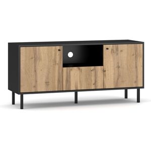 Calicosy Meuble TV 2 portes 1 tiroir décor Chêne et Noir - L140 cm - Publicité