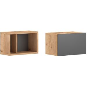 Calicosy Lot de 2 Cubes Muraux L40 x H25 cm - Decor Chene et Gris