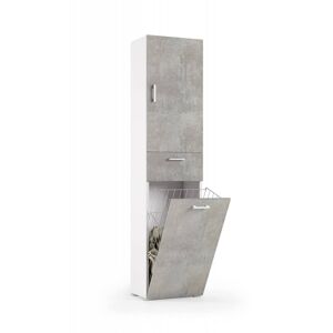 Dmora Armoire polyvalente a 2 portes effet bois ciment, blanc 197x32 cm