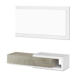 Dmora Meuble d'entree avec miroir effet bois blanc et beige Marron 95x19x26cm