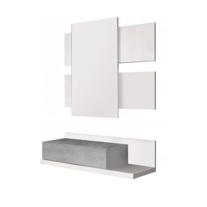 Dmora Meuble dentree avec miroir effet bois blanc et beton Gris 75x90x29cm