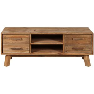 Grenier Alpin Meuble TV en bois pin recycle 4 tiroirs Beige 130x48x40cm