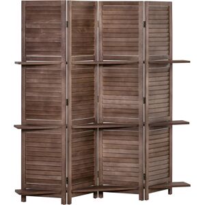 Homcom Paravent intérieur 4 panneaux portes persiennes 3 étagères pliables Marron 162x170x2cm