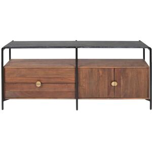 Oviala Meuble TV en marbre avec rangement en acacia massif 152 cm