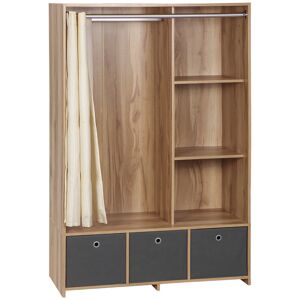 Homcom Vestiaire d'entrée - barre penderie, 3 niches, 3 tiroirs tissu, rideau Beige 105x160x48cm