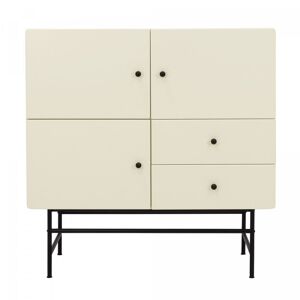 Meubles & Design Buffet haut moderne en bois et metal 3 placards 2 tiroirs beige