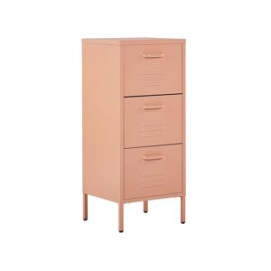 Beliani Armoire 3 tiroirs en acier rose peche