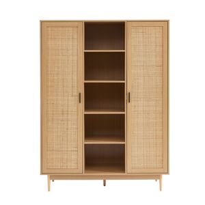 Baita Armoire effet chêne et cannage rotin 2 portes h180 cm