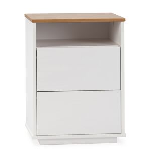 HOMN Table de chevet 2 Tiroirs 1 niche blanc/chene, bois massif