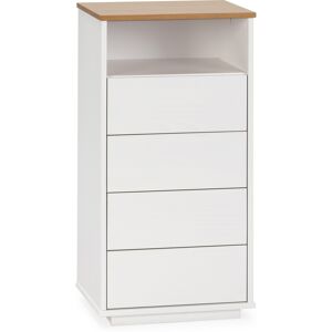 HOMN Chiffonnier 4 tiroirs 1 niche blanc/chene, bois massif