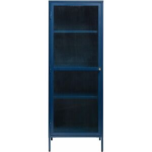 Drawer Colonne de rangement 1 porte en verre strié et métal H160cm bleu - Publicité