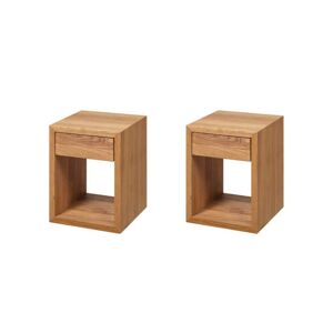 WOODEK Lot de 2 Table de chevet avec tiroir en chêne massif petit Beige 30x39x30cm