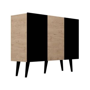 Petits meubles Commode 3 portes panneaux, bois noir et bois - Publicité