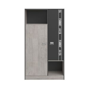 Calicosy Armoire 2 Portes avec Penderie style Loft L101.4 cm - Gris et noir