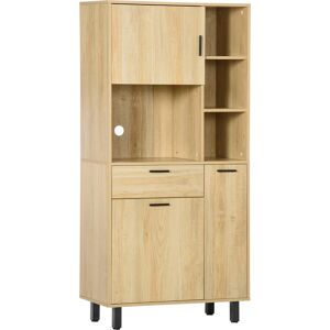 Homcom Buffet haut 3 portes, 4 niches, tiroir - métal noir aspect bois clair Beige 78x166x40cm