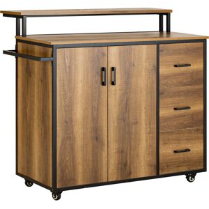 SoBuy Îlot central avec 2 portes et 3 tiroirs en métal et effet bois marron Blanc 106x14x58cm