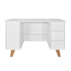 Novelies Bureau 3 tiroirs 1 porte blanc Blanc 124x76x60cm