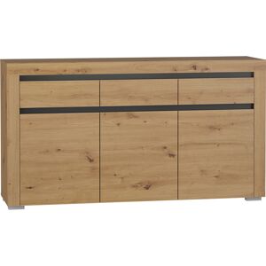 Petits meubles Buffet 3 portes 3 tiroirs LED inclus stratifies naturel et gris Multicolore 152x84x39cm