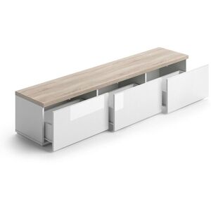 Toilinux Meuble tv design scandinave avec tiroirs blanc Blanc 165x30x31cm