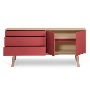 MON PETIT MEUBLE FRANCAIS Buffet en frêne 2 portes+3 tiroirs 180 cm, hauteur 94 cm Rouge 180x94x46cm