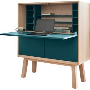 MON PETIT MEUBLE FRANCAIS Bureau secrétaire avec rangement, 120 cm de large, en frêne Bleu 120x125x46cm