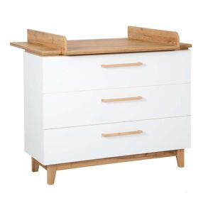 roba Commode a langer large 3 tiroirs en bois blanc et chene dore