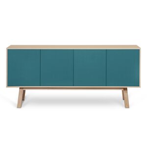 MON PETIT MEUBLE FRANCAIS Buffet 4 portes en frêne 220 cm, hauteur 94 cm Bleu 220x94x46cm