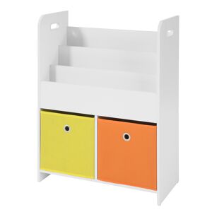 SoBuy Bibliotheque pour enfants 2 paniers 3 etageres effet bois blanc