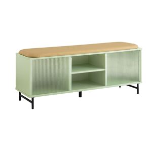 SoBuy Banc de rangement à chaussure 2 portes coulissantes effet bois vert Vert 110x46x34cm