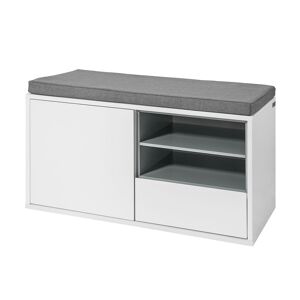 SoBuy Banc de rangement à chaussures 1 porte et 1 tiroir effet bois blanc Blanc 80x46x35cm