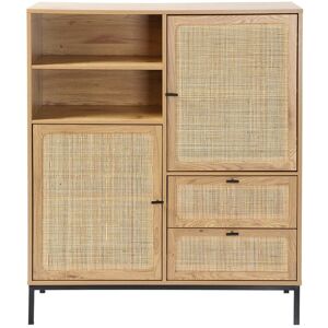 Calicosy Buffet effet bois avec facades en rotin naturel - H120 x L100 cm