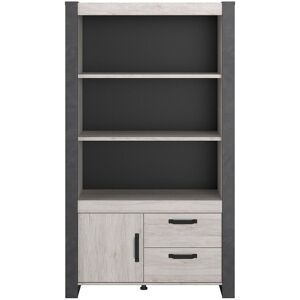 Calicosy Buffet haut avec 1 porte, 2 tiroirs effet bois - L107 x P187 cm Noir 107x186x39cm