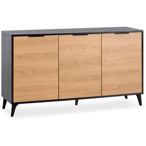 HOMN Buffet 3 portes en noir/chêne, largeur 136 cm Noir 136x76x40cm