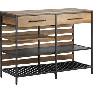 SoBuy Table de comptoir 2 tiroirs et 3 etageres effet bois et metal noir