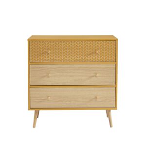 Baita Commode ocre et effet bois et chêne 3 tiroirs 78cm - Publicité