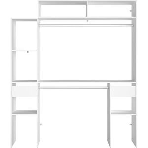 Concept Usine Dressing blanc extensible avec 2 penderies, 4 etageres et 2 tiroirs