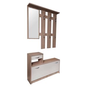 Dmora Meuble d'entree avec miroir effet bois blanc et beige Blanc 100x180x25cm