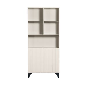 WOOOD Buffet haut 2 portes, 5 niches en bois H200cm blanc