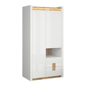 Petits meubles Armoire 2 portes 2 tiroirs 1 niche avec LED panneaux mdf blanc et bois