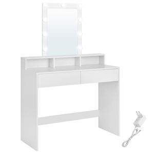 VASAGLE Coiffeuse miroir 2 tiroirs et 3 compartiments style moderne blanc