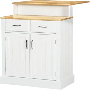 Homcom Îlot central de cuisine multi-rangement panneau blanc bois hevea verni