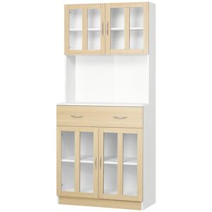 Homcom Buffet haut 4 portes verre etagere tiroir niche blanc aspect bois