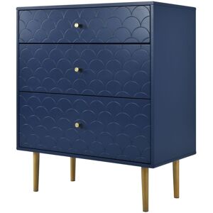 Urban Meuble Commode buffet 3 tiroirs bleu marine motif d