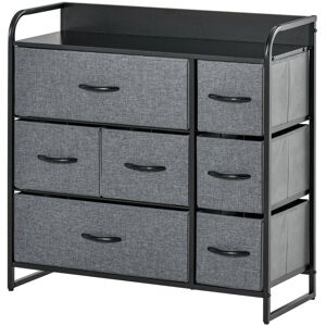 Homcom Commode rangement 7 tiroirs plateau acier MDF noir non tissé gris - Publicité