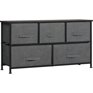 Homcom Commode 5 tiroirs non-tissés anthracite métal noir plateau aspect bois - Publicité