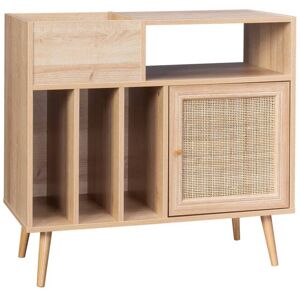 sweeek Meuble vinyle cannage et decor bois 1 porte