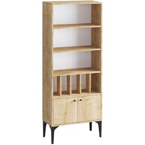 Calicosy Etagere bibliotheque 8 tablettes 2 portes decor chene saphir - H175 cm